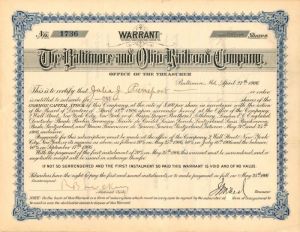 Baltimore and Ohio Railroad Co. signed by Julia J. Pierrepont - Stock Certificate