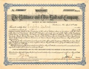 Baltimore and Ohio Railroad Co. signed by Evelina DuPont - Stock Certificate