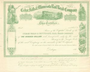 Cedar Falls and Minnesota Rail Road Co. - Stock Certificate