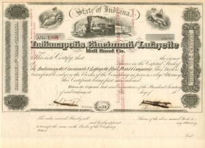 Indianapolis, Cincinnati and Lafayette Rail Road Co. - Stock Certificate