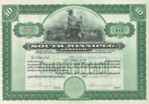 South Winnipeg, Limited - Winnipeg, Canada - 1913 dated Stock Certificate