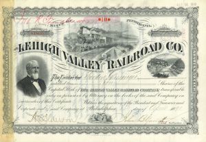 Lehigh Valley Railroad Co. - 1890's dated Pennsylvania Railway Stock Certificate