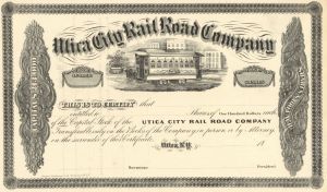 Utica City Rail Road Co. - Unissued New York Railway Stock Certificate of the 1800's