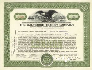 Baltimore Transit Co. - Railroad Stock Certificate