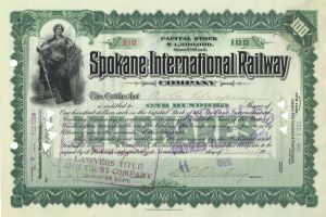 Spokane International Railway - Signed by Daniel Chase Corbin - 1906 dated Autograph Railroad Stock Certificate - D. C. Corbin Signed Stock