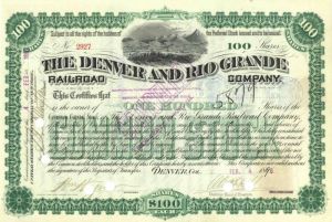 Denver and Rio Grande Railroad Co. - Gorgeous Stock Certificate