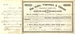 Cairo, Vincennes and Chicago Railway Co. - Stock Certificate