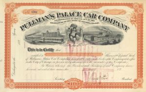 Pullman's Palace Car Co. signed by Horace Porter as President - circa 1890's Unissued Railroad Car Co. Stock Certificate - Porter is a Medal of Honor Citation