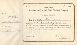 Ardmore and Llanerch Street Railway Co. - 1901 or 1902 Stock Certificate