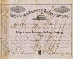 Ridge Avenue Passenger Railway Co. - Stock Certificate