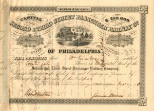Second and Third Street Passenger Railway Co. - Stock Certificate