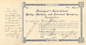 Davenport and Rock Island Bridge, Railway and Terminal Co. - Stock Certificate
