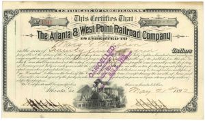 Atlanta and West Point Railroad Co. - Railway Bond - Various Denominations