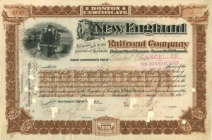 New England Railroad Co. - Stock Certificate