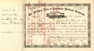 Alliance, Niles and Ashtabula Railroad Co. - Stock Certificate