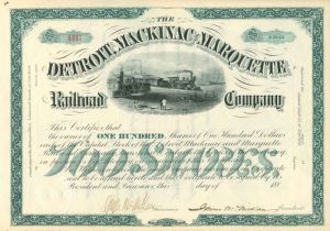 Detroit, Mackinac and Marquette Railroad Co. - Stock Certificate