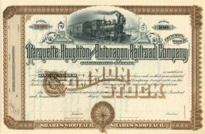 Marquette, Houghton and Ontonagon Railroad Co. - Stock Certificate