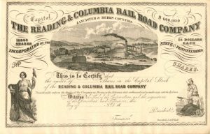 Reading and Columbia Rail Road Co. - Stock Certificate