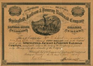 Springfield, Jackson and Pomeroy Railroad Co. - Stock Certificate