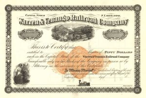 Warren and Venango Railroad Co. - 1870's circa Unissued Pennsylvania Railway Stock Certificate