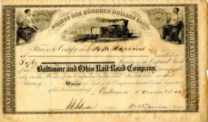 Baltimore and Ohio Railroad Co. Issued to B.B. Hopkins - Stock Certificate
