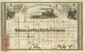 Baltimore and Ohio Rail-Road Co. - 1860's dated Railway Stock Certificate with Revenue Stamp