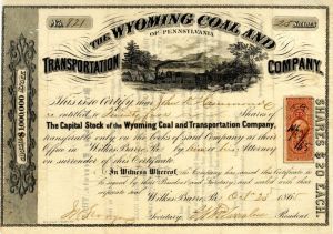 Wyoming Coal and Transportation Co. of Pennsylvania - Stock Certificate