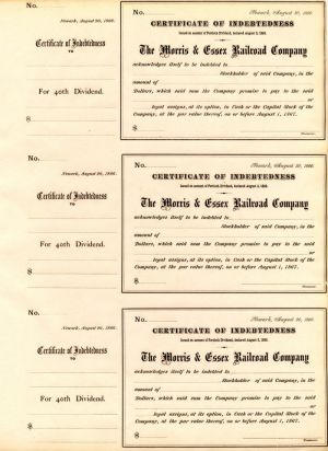 Morris and Essex Railroad Co. - Uncut Sheet of Certificates of Indebtedness