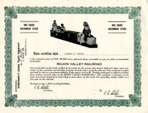 Rojon Valley Railroad - Stock Certificate