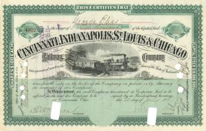 1,000 Shares Stock of the Cincinnati, Indianapolis, St. Louis & Chicago Railway Co. - Railroad Stock Certificate
