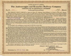 Androscoggin and Kennebec Railway Co. - Stock Certificate