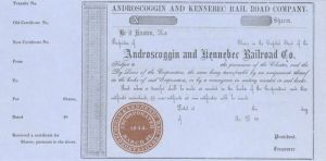 Androscoggin and Kennebec Railroad Co. - Stock Certificate