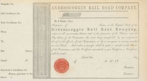 Androscoggin Rail Road Co. - Stock Certificate