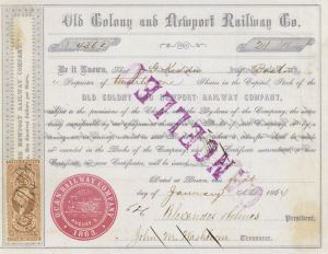 Old Colony and Newport Railway Co. - Railroad Stock Certificate