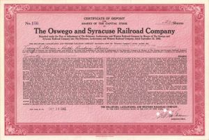 Oswego and Syracuse Railroad Co. - Railway Stock Certificate