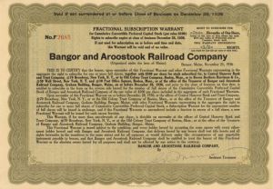 Bangor and Aroostook Railroad Co. - Stock Certificate