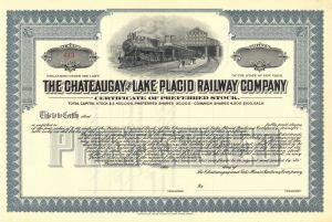 Chateaugay and Lake Placid Railway Co. - Unissued Railroad Stock Certificate