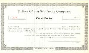 Fulton Chain Railway Co. - Stock Certificate