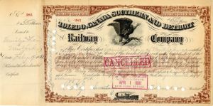 Toledo, Canada Southern and Detroit Railway Co. - Stock Certificate