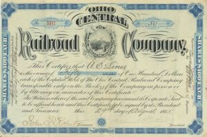 Ohio Central Railroad Co. - Stock Certificate