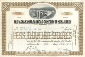 Lackawanna Railroad Co. of New Jersey - Stock Certificate