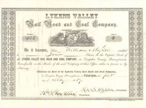 Lykens Valley Rail Road and Coal Co. - Stock Certificate