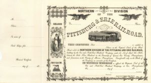 Northern Division of the Pittsburg and Erie Railroad - Stock Certificate