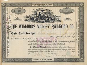 Williams Valley Railroad Co. - Stock Certificate