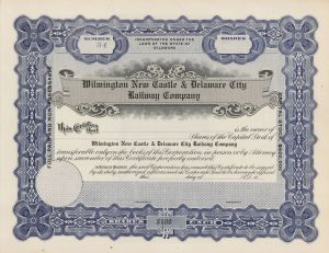 Wilmington New Castle and Delaware City Railway Co. - Unissued Stock Certificate