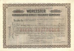 Worcester Consolidated Street Railway Co. - Stock Certificate