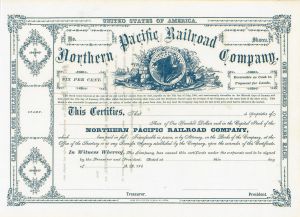 Northern Pacific Railroad Company - Rare Unissued Railway Stock Certificate