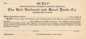 Belt Railroad and Stock Yards Co. - Stock Certificate