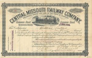 Central Missouri Railway Co. - Railroad Stock Certificate