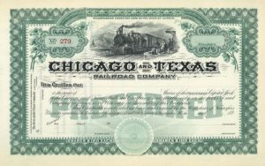 Chicago and Texas Railroad Co. - Stock Certificate